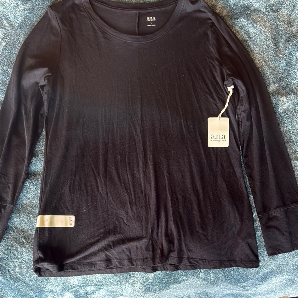 a.n.a. Classic Black Long Sleeve Tee